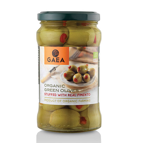 Olives Green Stuffed ORGANIC Pimento ORGANIC GLUTEN FREE Gaea 295g